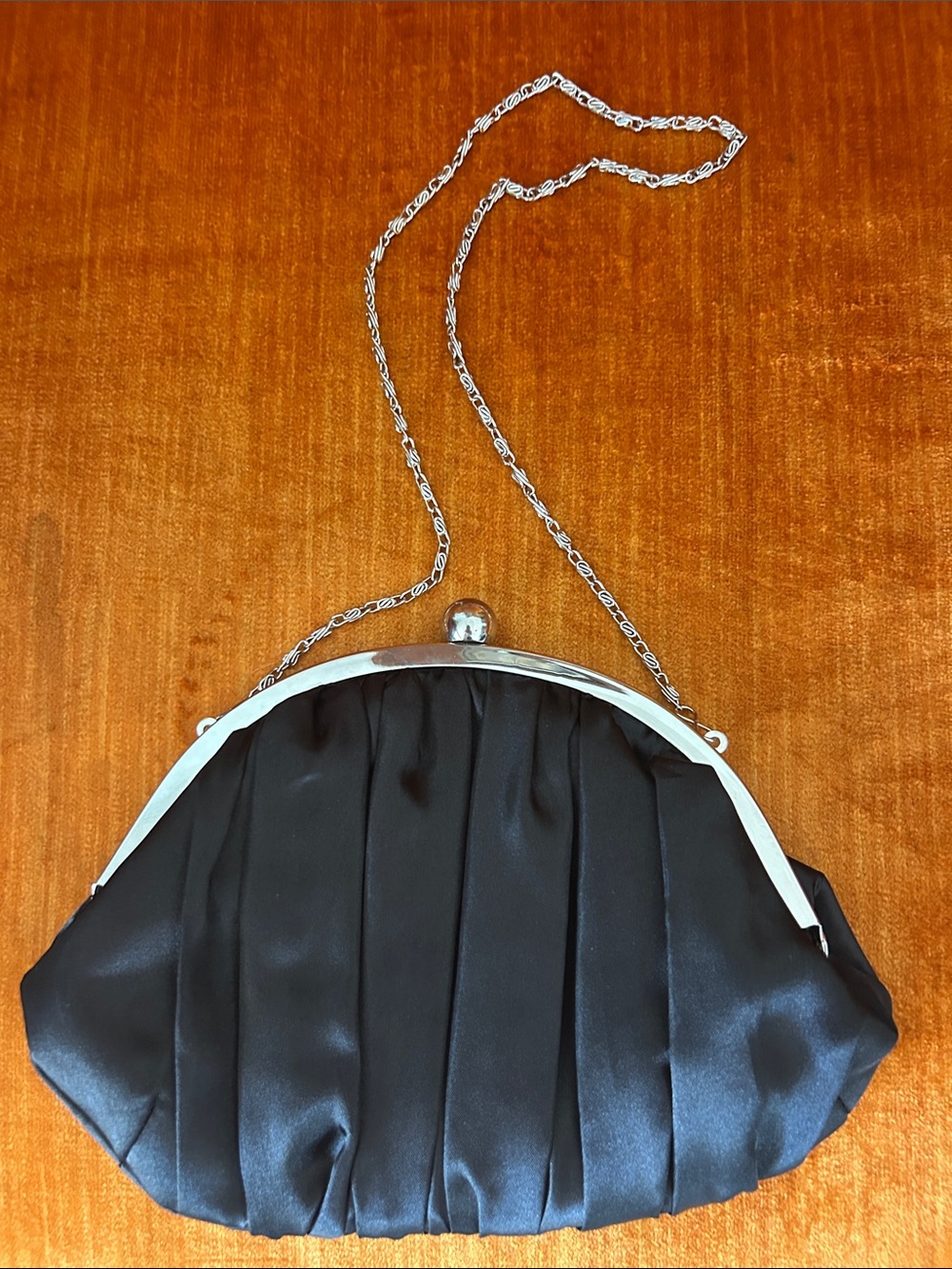 Gunne Sax Classic Black Satin Evening Clutch with Chain Strap